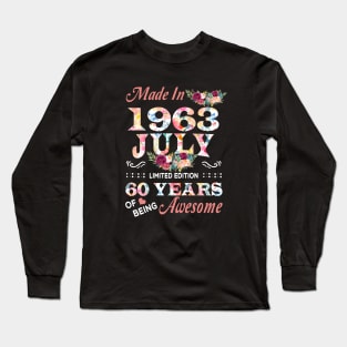 July Flower Made In 1963 60 Years Of Being Awesome Long Sleeve T-Shirt